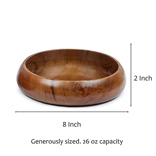 Lavaux Designs Acacia Wooden Salad Bowls Set Of 2, Large Individual Bowls 8 X 2 Inches (25 Oz) With Food Safe Wood Coating | Jointless Plates Type Shallow Wooden Bowls For Food Like Pasta In Dinner #TOP4