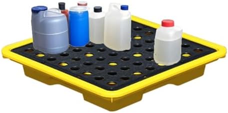 Heavy-Duty Modular Spill Containment Pallet with Forklift Access - Leak Proof Tray for Warehouse, Garage Safety & Environmental Compliance,Black+yellow-66x36x12cm