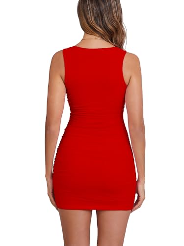 Image of BORIFLORS Women's Sexy Bodycon Corset Mini Dresses | Square Neck Ruched Sleeveless Club Party Short Dress
