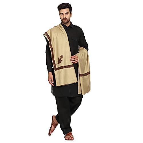 Image of SWI WITH LABEL Men's Kashmiri Embroidered Wool Shawl