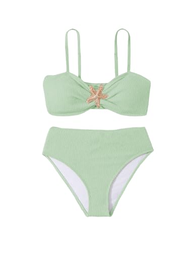 Image of RoseSeek Girl's 2 Piece Padded Bathing Suit Wireless Starfish Swimsuit Spaghetti Strap Vacation Beachwear Set