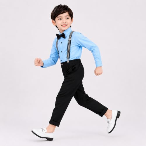 Image of SAGAR IMPEX Boys Cotton Blend Solid Full Sleeves Shirt and Pant Set with Suspender and Bow Tie | Clothing Set for Boys