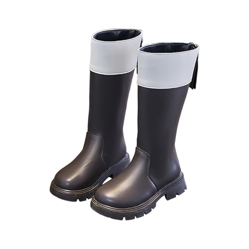 IWIHMIV Little Girls Riding Boots Leather Round Toe Mid Calf Boots Non Slip Thick Soled High Booties with Zipper2