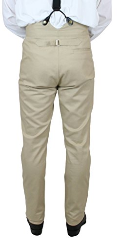Historical Emporium Men's High Waist Cotton Twill Trousers, Victorian Western Pants with Suspender Buttons4