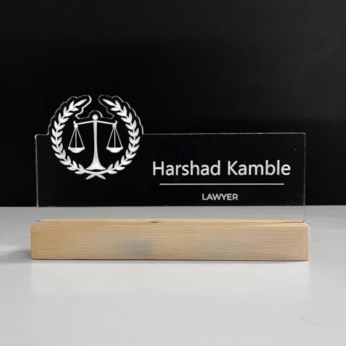WOWOOD Customized LED Name Plate for Office Desk Table Lamp Name Sign Gift For Judge Advocate Lawyer Wakil Civil High Court Tarazu Size (10 x 6 inch) (For Lawyer)