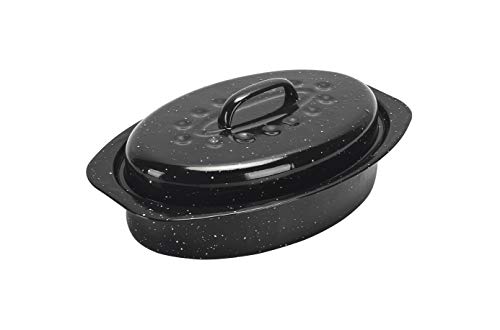 Enamory Covered Oval Roaster, 13 Inches, Black #TOP2