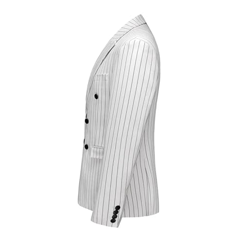 Men's White Vertical Stripe Blazers Double Breasted Slim Fit Dress Jacket Wedding Party Coat4