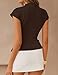 ZESICA Women's 2026 Summer Cap Sleeve Blouse Mock Neck Business Casual Tops Spring Dressy Tunic Work Shirts Brown X-Large