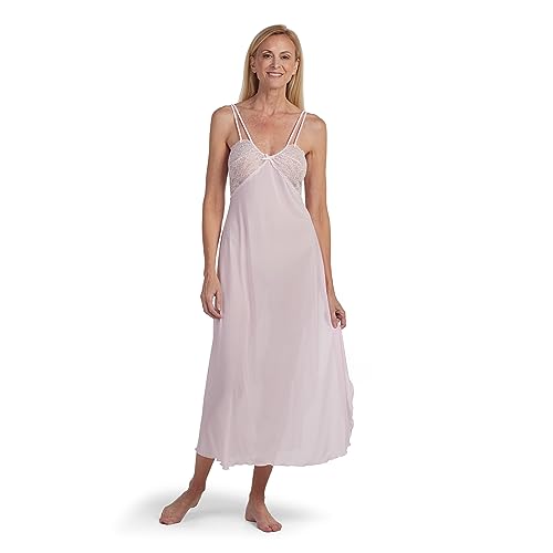 Miss Elaine Long Silk Essence Nightgown, Vintage Sheer Gown, Lace Top & Adjustable Straps, Sleepwear & Loungewear