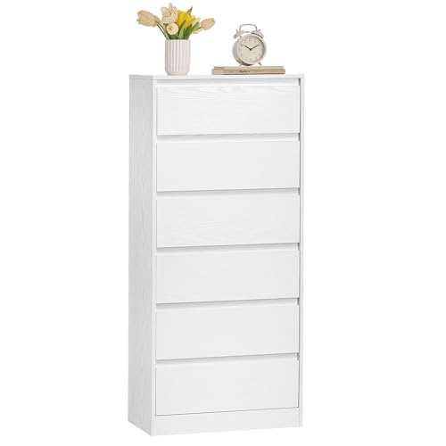 VASAGLE Kailyn Collection - Commode Chambre 6 Tiroirs, Armoire de Rangement, Meuble à Vêtements, 30 x 48 x 111,2 cm, Style Moderne, Blanc Neige LTS606WE01