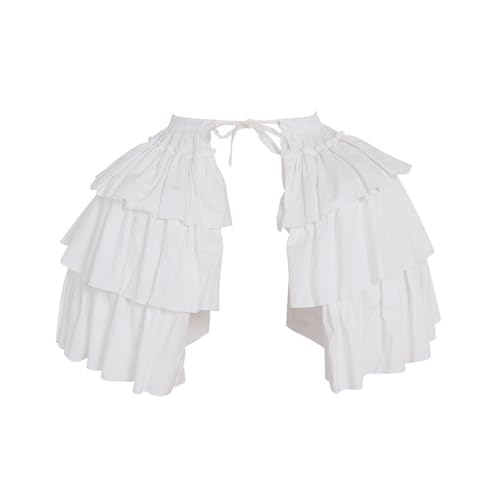 Baroque Pannier Petticoat Rococo Bustle Hoops Ruffled Cages Skirt Cosplay Lolita Underskirt Crinoline for Women(white black)
