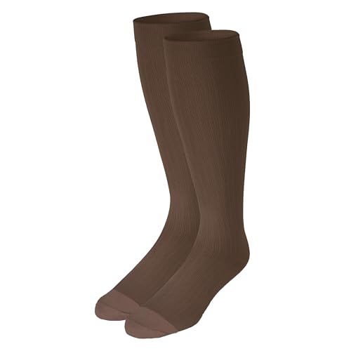 Image of NuVein Men's Compression Socks, 30-40 mmHg Support, Dress Trouser Style, Over Calf Knee High, Brown, Large