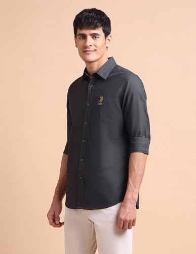 Image of U.S. POLO ASSN. Solid Tailored Fit Shirt for Men - 100% Cotton, Breathable & Comfortable, Full Sleeves Casual Shirt for Men