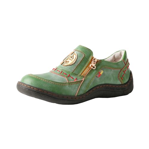 Image of TMA EYES Women's Non-Slip Leather Casual Slip On Comfort Walking Flat Shoes(Green,6)