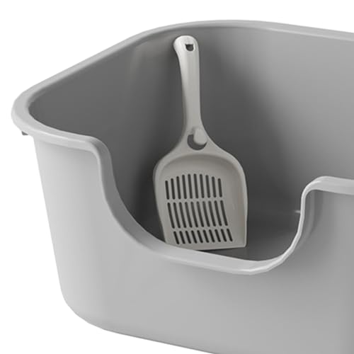 Bac à litière pour chat ouvert avec pelle plastique gris - 6