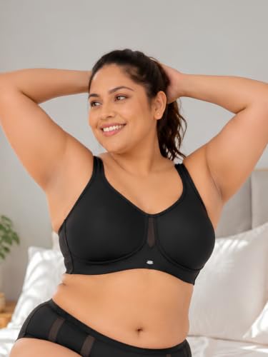 Image of SOIE Women's Full Coverage Minimizer Bra|Non Padded, Non Wired,Nylon Spandex |Broad Cushioned Straps,High Side Coverage & Side Support