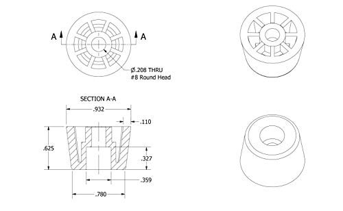 4 Medium Extra Tall Round Rubber Feet Bumpers - .625 Inch H X .932 Inch D - Made in USA