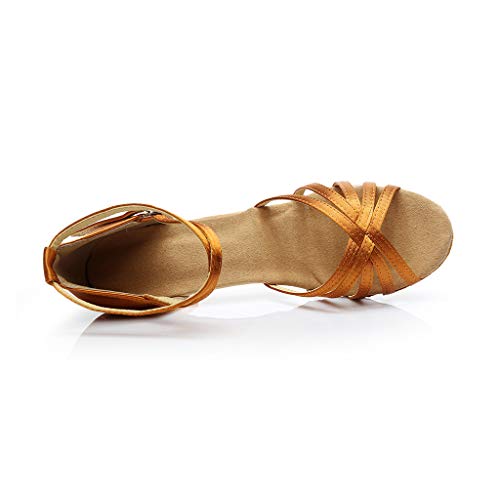 SAUTRV Zapatos de baile latino de moda para mujer, sandalias de baile de salón, sandalias de tacón ancho para mujer, Brown, 36 EU