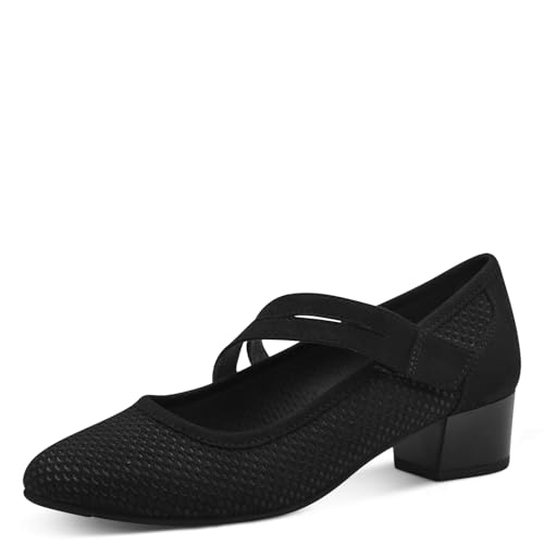 Jana Damen Pumps mit Riemen Kleiner Absatz Vegan, Schwarz (Black), 38 EU