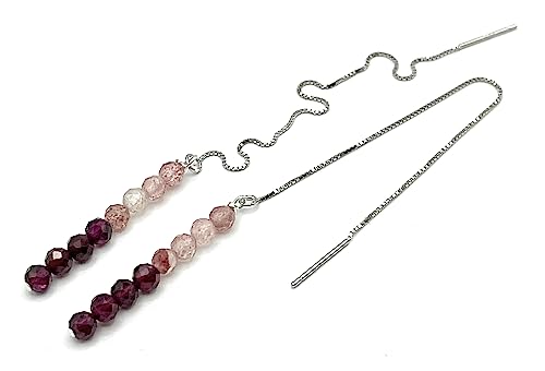 Boucles d'oreilles grenat rouge quartz rose argent bijoux - 2