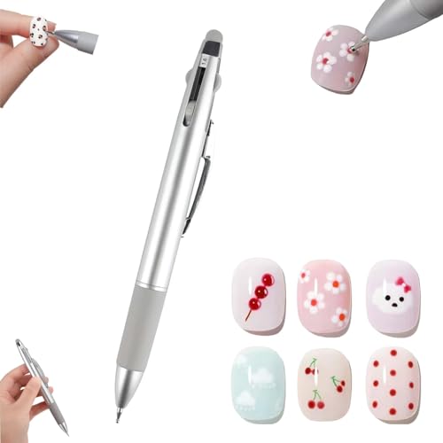 5 in 1 Nail Art Dotting Pen, Nail Dotting Pen Press Type 5 in 1, Nail Tip Dot Paint in Ballpoint Pen Design Manicure Kit,Professional Nail Art Tool for Beauty Salons DIY (1 Pcs)