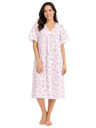 Tesmark Camisón floral de incontinencia con espalda abierta para mujer, para problemas de continencia, vestido de maternidad, camisón de polialgodón para mujer, talla 36-30, rosa, 28-30