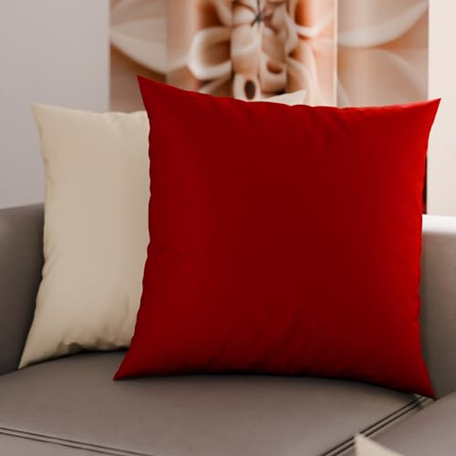 PETTI Artigiani Italiani - Coppia di Federe Cuscino 35x35 cm in Microfibra, Cuscini Arredo Camera da Letto, Divano, Set 2 Fodere Copricuscino, Federa Double Face Panna e Bordeaux