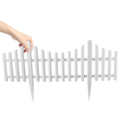 Image of DOITOOL Flexible White Picket Fence Garden Border, 5 Pcs Decorative Landscape Edging Fences, Grass Lawn Flowerbeds Plant Borders, White (Overall Length 120 Inches)