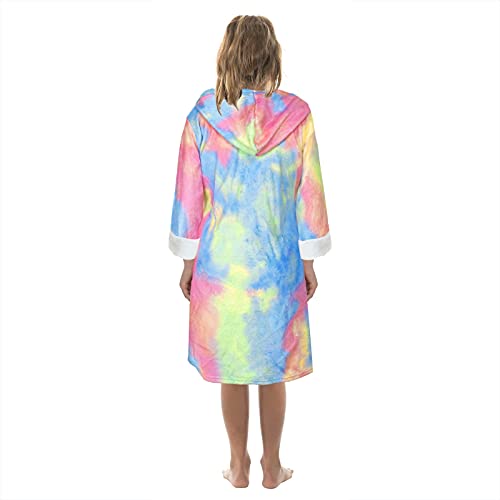 Girls Fleece Hooded Ro𝐛es Warm Tie Dye Printed Plush Bath Ro𝐛e Soft Flannel Ro𝐛e for Kids Soft Fuzzy Paj𝐚mas2
