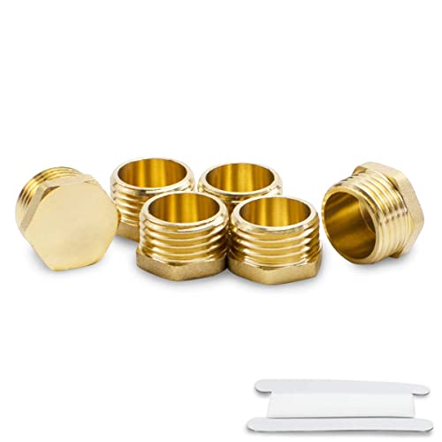 Bwintech 2 Pcs 1/2" Male BSP Thread Brass Male Cap Hex Socket Pipe Plug Fittings Connector for Pipe Connecting Conversion