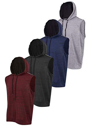 Reset Muscle Hooded Gym Tank Tops for Men, Active Athletic Performance Tops - 4 Pack