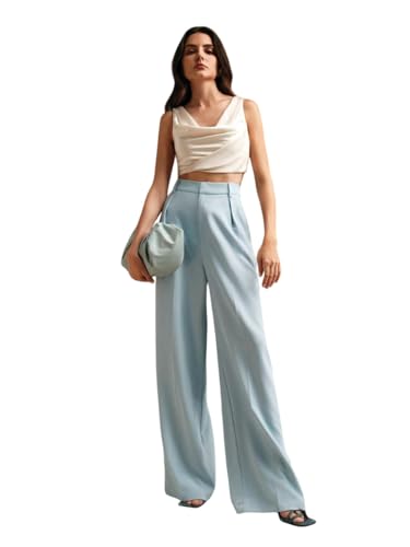 Image of KOTTY Women's High Waist Solid Color Hook and Bar Wide Leg Casual and Formal Trousers