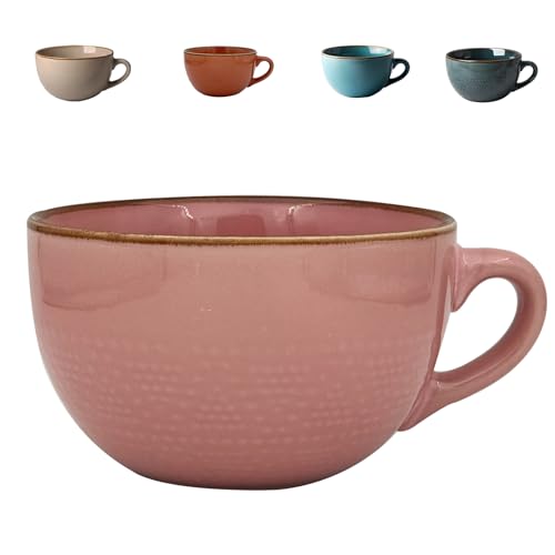 Grande Tasse en Céramique de 700ml, Grande Tasse à Café, Grande Tasse à Soupe en Céramique, Grande Tasse à Thé, Grand bol à Céréales avec Anse, Bols à Café avec Anse, pour le Café, Avoine(Rose)