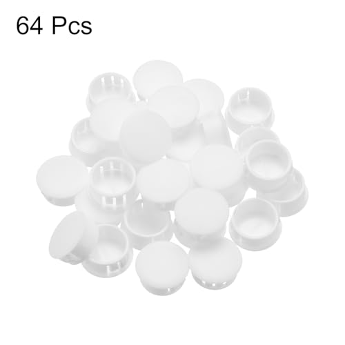 Image of MECCANIXITY 64PCS 20mm(13 /16 inch) White Plastic Hole Plugs, Flush Type Panel Hole Plugs Insert End Caps for Locking Hole Tubes Furniture Cabinet