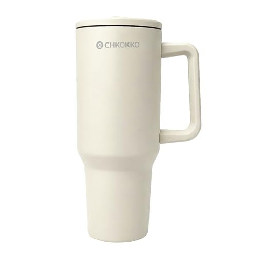 Image of CHKOKKO Stainless Steel Tumbler with Straw & Side Handle 1200ML Leak-Proof Travel Mug | Hot and Cold Double Insulated 1.2L Premium Water Bottle for Travel Gym & Office Use