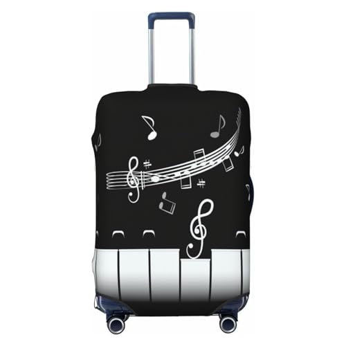 Spandex Travel Luggage Cover Printed Piano-Keys-With-Staff-And-Notes Double-Sided Suitcase Protector Bag,Dust-Proof Anti-Scratch Durable Suitcase Sleeve For Kid Adult,Medium