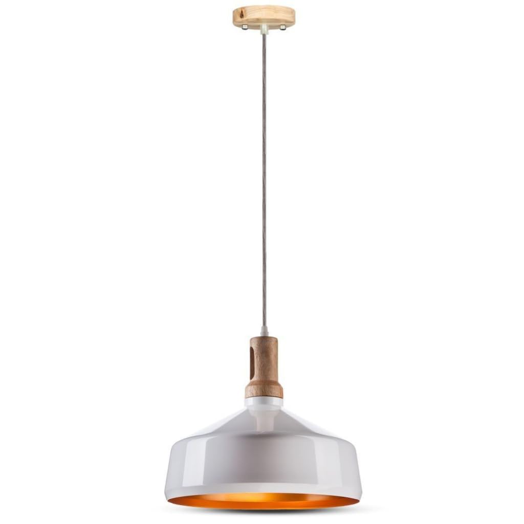 Portalampada Pendente 1Mt E27 Elegant Stylish, 350Mm-Legno Bianco