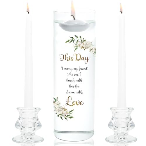 Unity Candles with Glass Holder for Wedding Ceremony - Unity Candles for Wedding Religious Ceremony Ideas Marriage Decoration Accessories Set for Newly Couple Anniversary Church (Flower)