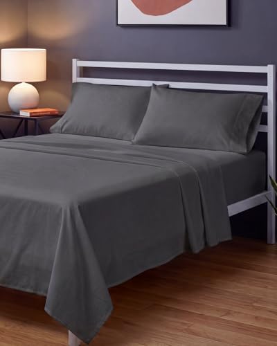 Image of Sleepy Town Queen Size Bed Sheets - 4 Piece - Queen Sheet Set - Extra Soft, Comfy & Cooling - Easy Care - Shrinkage, Wrinkle & Fade Resistant - Brushed Microfiber - Deep Pocket Bed Sheets (Dark Grey)