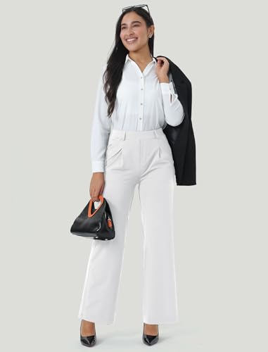 Image of Wide Leg Work Pants for Woman Stretchy Office Slack Dress Pants Business Trousers with Pockets