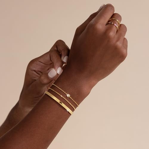 Image of Moodear Thin 14K Gold Plated Link Chain Bracelet - Dainty Stack Satellite CZ Cuff Bangle Bracelets for Women Trendy Non Tarnish