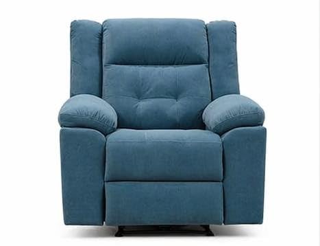 Image of Premium Velvet Manual Recliner Chair - 1 Seater with Extended Footrest and Ergonomic Lumbar Support (Blue)