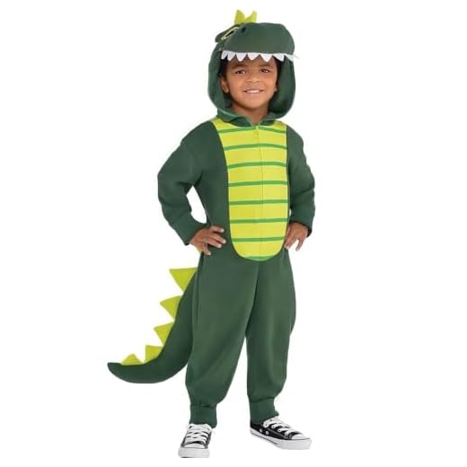 Kid's Dinosaur Zipster Party Costume - Small (4-6), Green - 1 Pc.