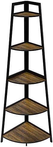 WTZ Corner Shelf, 5 Tier Bookshelf, 70.8 Inch Tall Bookcase, Open Ladder Book Case, Modern Bamboo Corner Storage Bookshelf Stand in Living Room, Bedroom, Office, Kitchen, Brown
