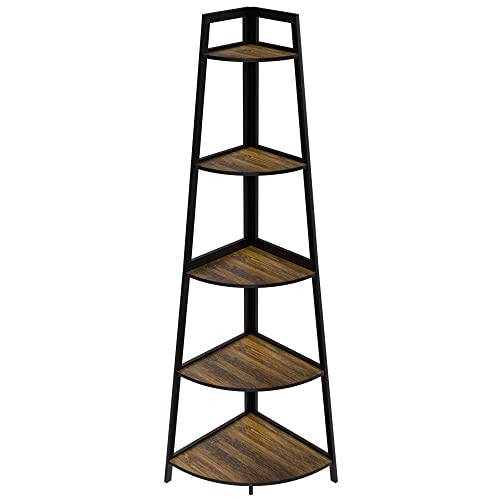 Wtz Corner Shelf, 5 Tier Bookshelf, 70.8 Inch Tall Bookcase, Open Ladder Book Case, Modern Bamboo Corner Storage Bookshelf Stand In Living Room, Bedroom, Office, Kitchen, Brown #TOP23