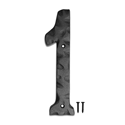 Image of NACH House Numbers for Outside, 6 inch Black Address Numbers for House - Number 1 - Rustic Numbers for Outside with Mounting Hardware