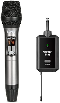 SGPRO Multiple-Purpose Wireless Microphone Set Compact Receiver Mute Function Battery Indicator for Singing, DJ, Speech, Classroom, Church, Home Karaoke and More (SG-13 | Single Handheld Set)
