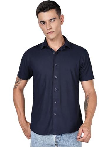 Image of Thomas Scott Men's | Premium | Spread Collar | Slim Fit | Short Sleeves | 4 Way Stretch | Coolmax | Knitted | Casual | Shirts for Men