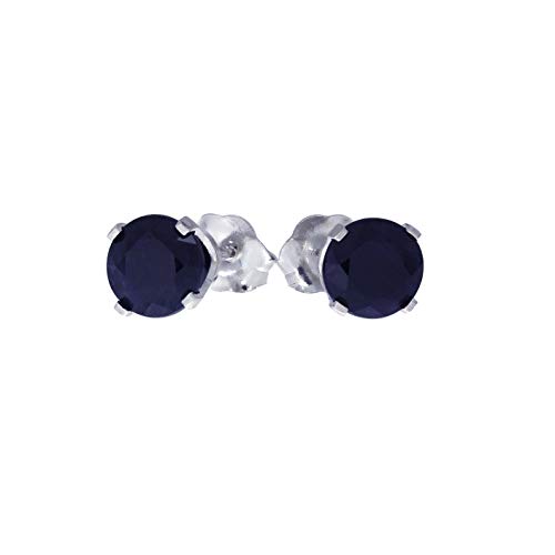 1 Carat Total Weight Natural Round Sapphire Stud Earrings Set In 14K White Gold #TOP6