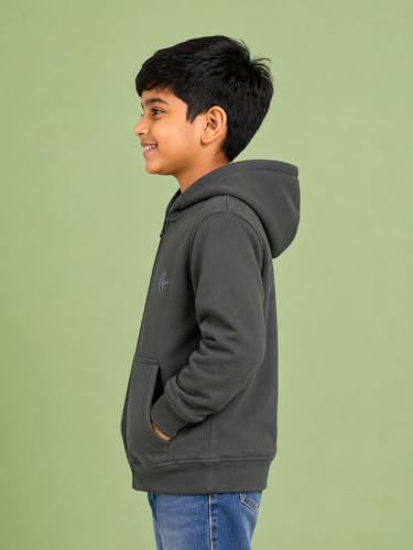 Image of Unisex Kids Solid Full Sleeve Zip Front Open Hooded Sweatshirt